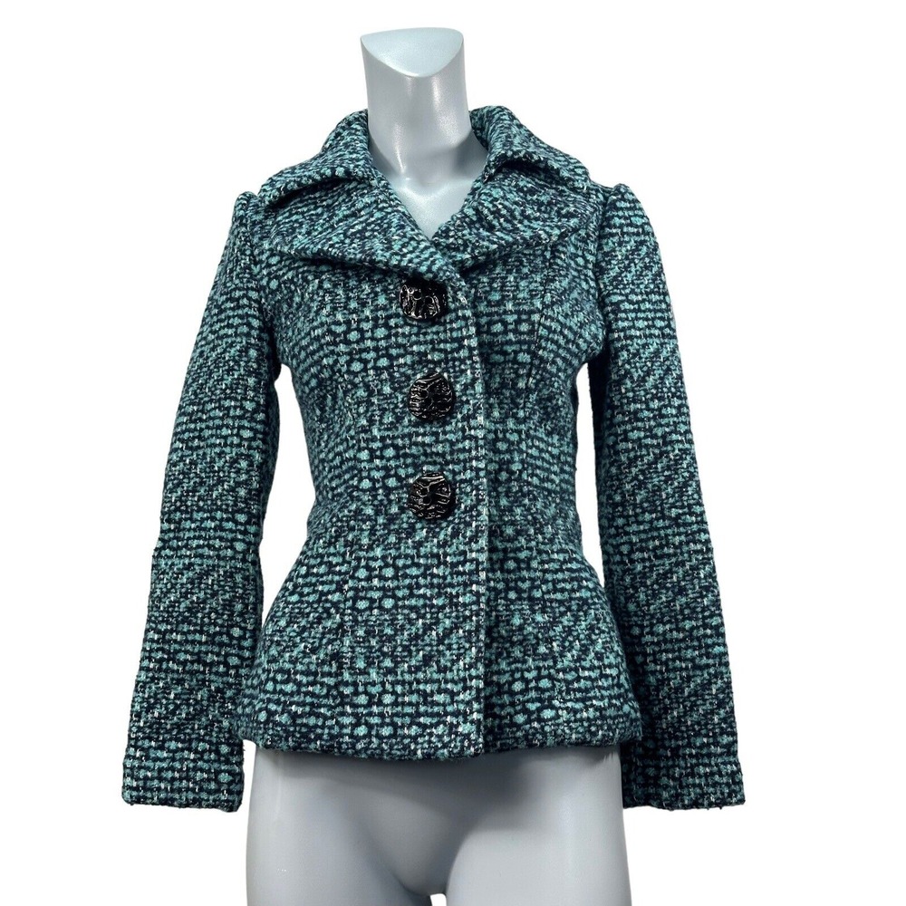 Women's An Ren New York Xs MultiColor Blue Green Blazer Wool Blend Pre owned